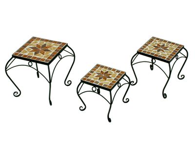 Pflanzenpodeste "Mosaik", eckig, 3er-Set, aus robustem Stahl 