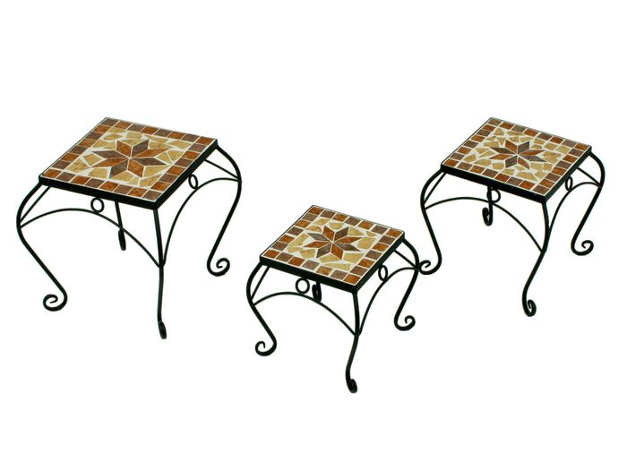 Pflanzenpodeste "Mosaik", eckig, 3er-Set, aus robustem Stahl 