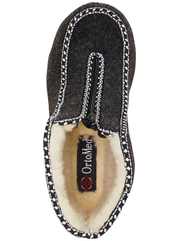 Warme Damen-Hausschuhe, Weite H, mit Rei&szlig;verschluss ANTHRAZIT