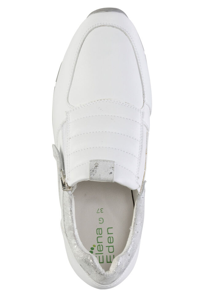 ELENA EDEN Sneaker aus Nappaleder und silbergrau gepr&auml;gtem Veloursleder WEISS