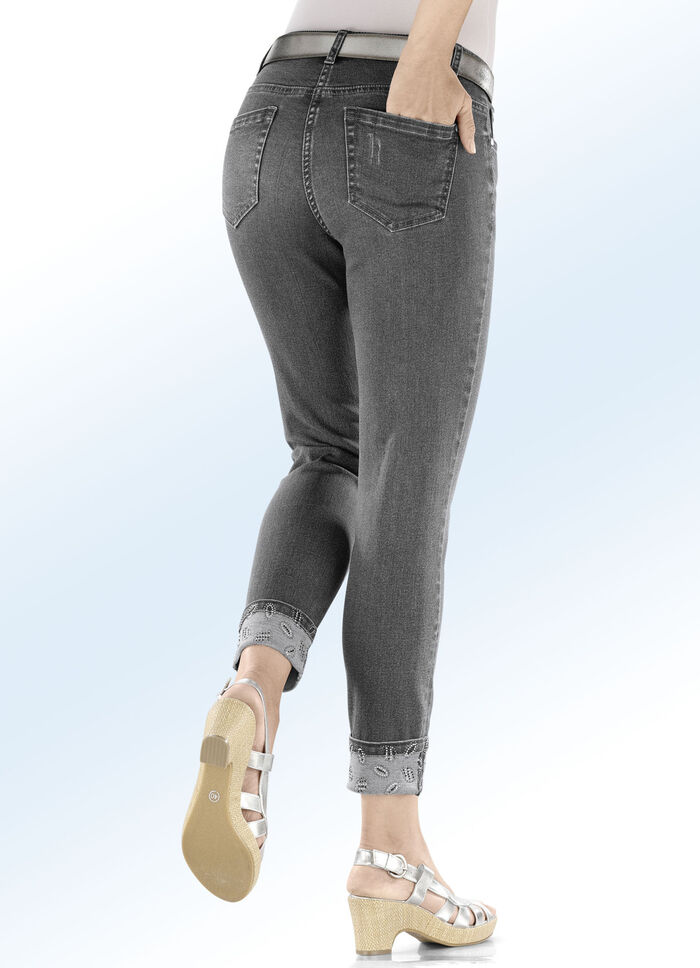 Edel-Jeans in 7/8-L&auml;nge mit h&uuml;bschem Glitzersteinchenbesatz GRAU