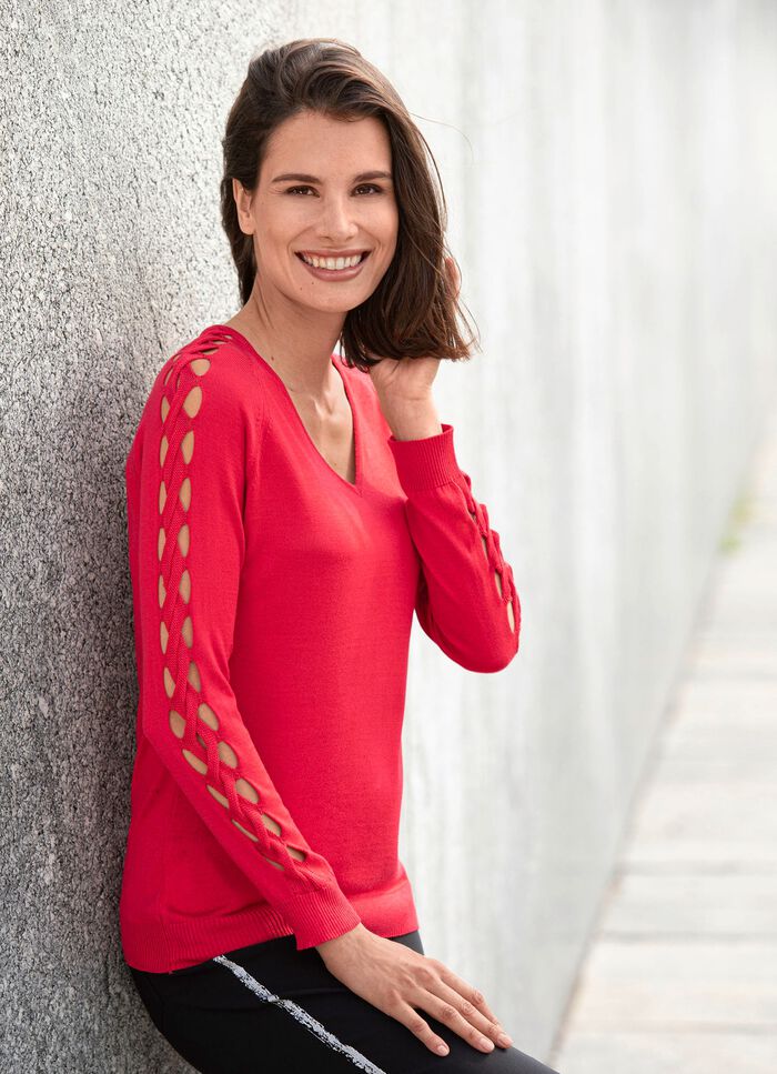 Pullover in weicher leicht gl&auml;nzender Qualit&auml;t KIRSCHROT