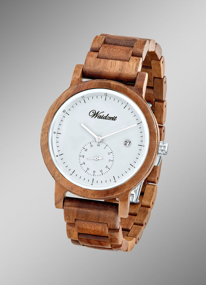 Herrenuhr aus naturbelassenem Walnussholz 