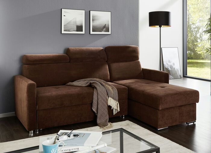 Polsterecke mit Schlaffunktion und Bettkasten BRAUN
