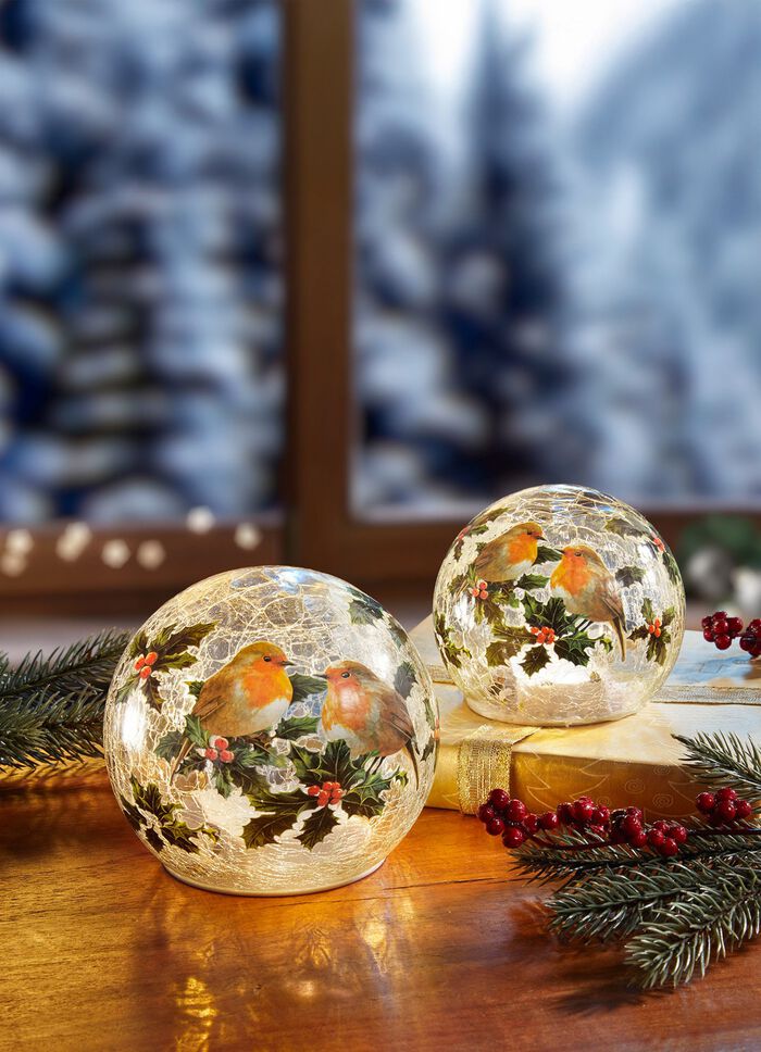 Beleuchtete Kugel aus Glas, 2er-Set 