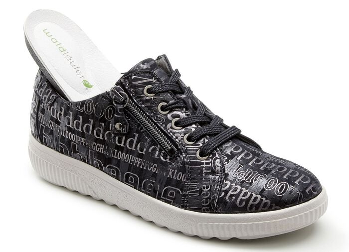 Waldl&auml;ufer Schn&uuml;rschuh aus gl&auml;nzend bedrucktem Nubukleder SCHWARZ-BRONZE