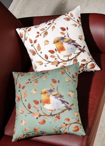 Kissenbezug mit Vogel auf Zweig Motiv 