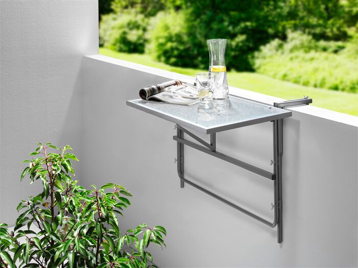 Balkon-H&auml;ngetisch mit Glasplatte 