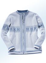 Strickjacke in Jacquard-Dessin ECRU-JEANSBLAU