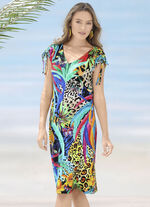 Laurina Kleid mit farbbrillantem Druckdessin und raffbaren Ärmeln 