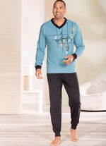 Schlafanzug mit V-Ausschnitt und B&uuml;ndchenabschl&uuml;ssen 