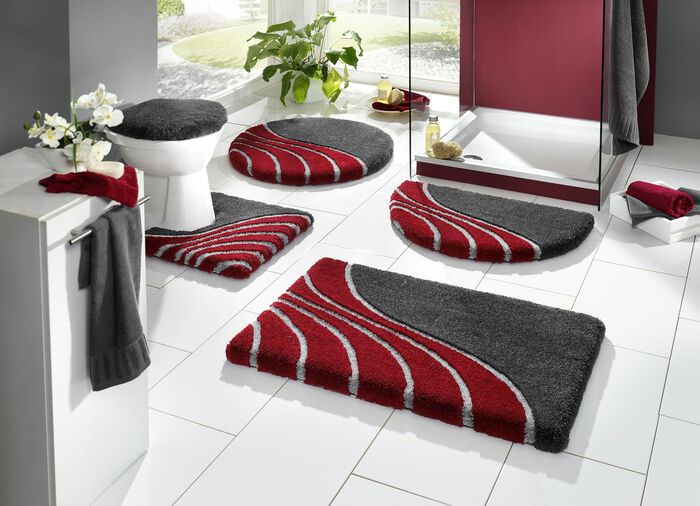 Badgarnitur mit Hoch-Tief-Effekt ROT-ANTHRAZIT