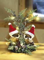 Beleuchtetes Tischgesteck mit 2 Eulen 