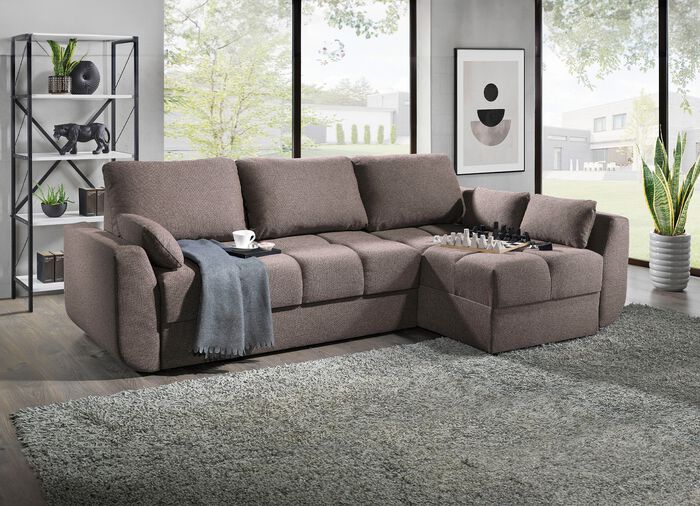 Frei im Raum aufstellbare Polsterecke mit Bettfunktion 