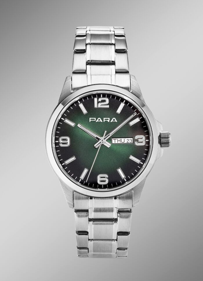 Para-Quartz-Herrenuhr mit Stahlbandgeh&auml;use 