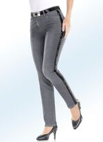 Edel-Jeans mit trendigem Pailletten-Zierband GRAU