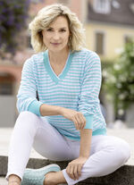 Pullover mit Wabenstruktur im Ringeldessin MINT-WEISS