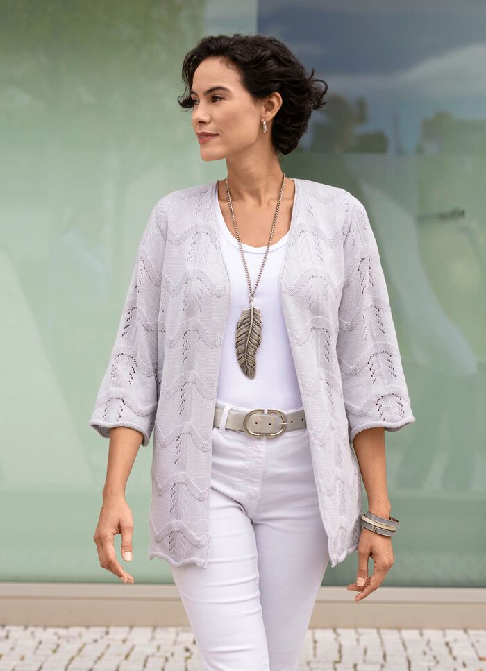 Strickjacke mit Mustermix im Wellendessin HELLGRAU