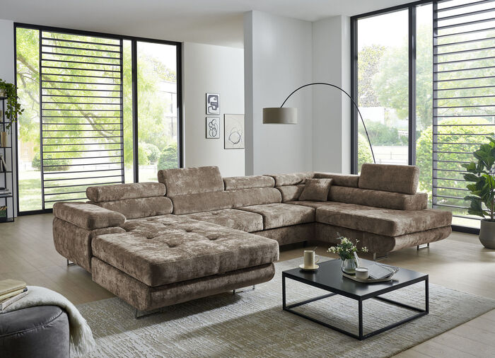 Wohnlandschaft mit Bettfunktion und Bettkasten BRAUN
