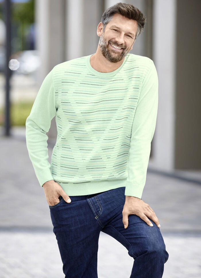 Rundhalspullover mit Strukturdessin in 3 Farben LIMETTE MELIERT