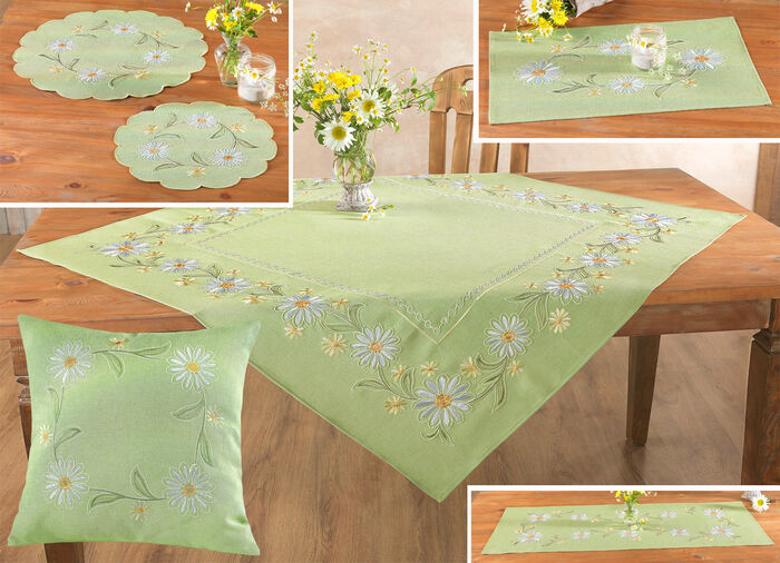 Bestickte Tischdecke oder Kissenbezug GR&Uuml;N-BUNT