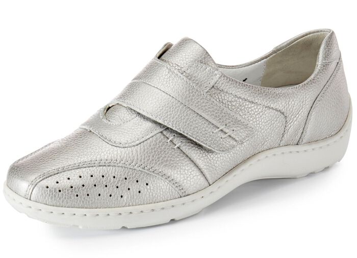 Waldl&auml;ufer, bequeme Damen-Slipper, Weite H, mit herausnehmbarem Fu&szlig;bett MATTSILBER