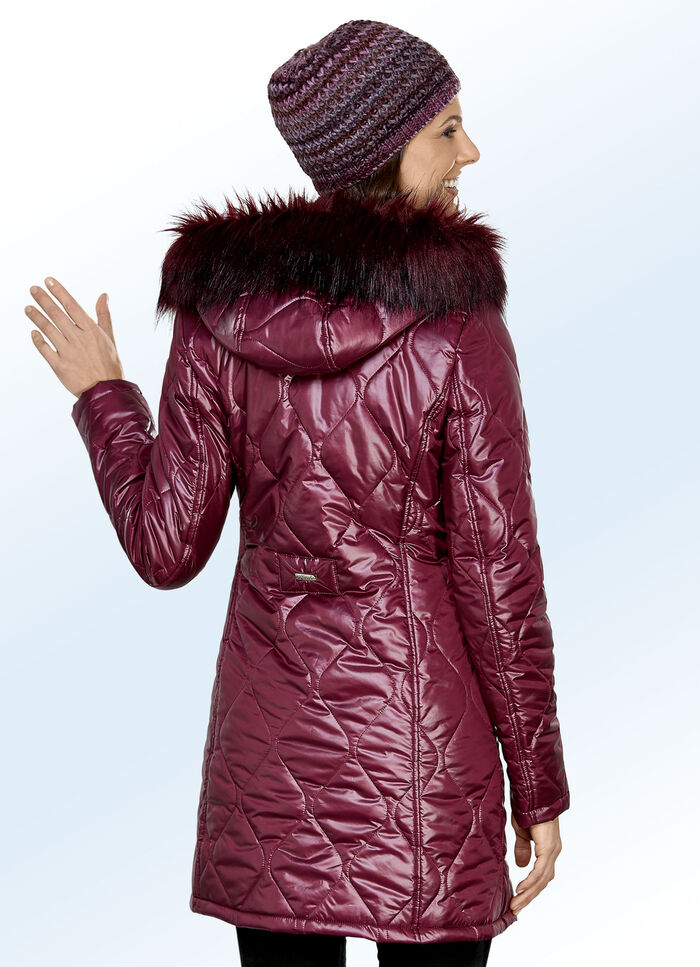 Longjacke mit abnehmbarem Kunstpelz-Besatz