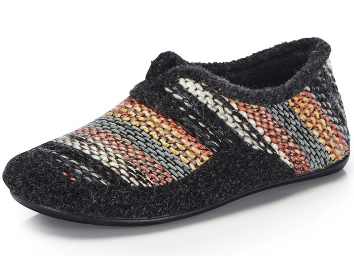 Laurina, bequeme Damen-Hausschuhe, Weite G, mit herausnehmbarem Fu&szlig;bett ANTHRAZIT-BUNT
