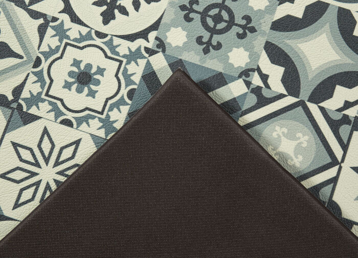 Strapazierf&auml;higer K&uuml;chenl&auml;ufer und -teppich im Fliesen-Design GRAU