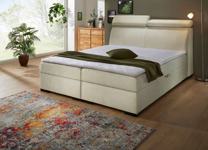 Boxspringbett auf hochwertigem Echtholzgestell CREME
