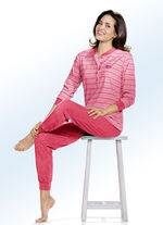 Schlafanzug aus Frottierstretch, Langarm mit Knopfleiste und B&uuml;ndchen KORALLE-BUNT