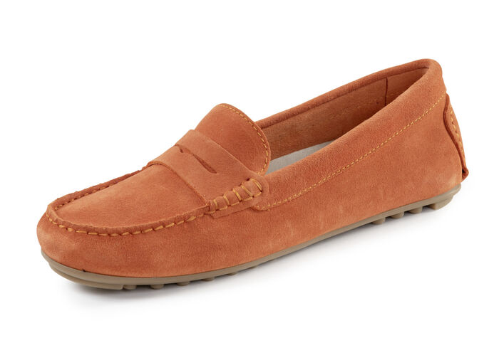 ELENA EDEN Mokassin-Slipper aus geschmeidigem Rind-Veloursleder ORANGE