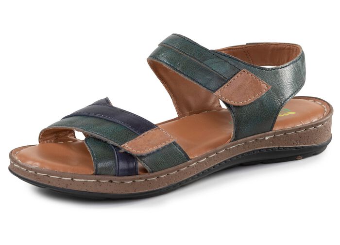 ELENA EDEN Sandale aus Nappaleder mit Kontrastbes&auml;tzen PETROL-BLAU