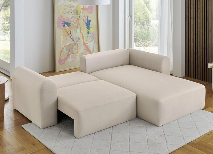 Polsterecke mit Bettfunktion und Dekokissen CREME