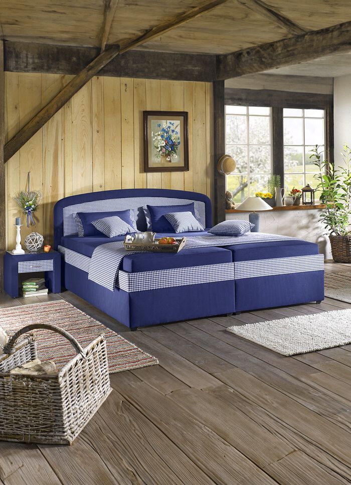 Polsterbett mit ger&auml;umigem Bettkasten BLAU
