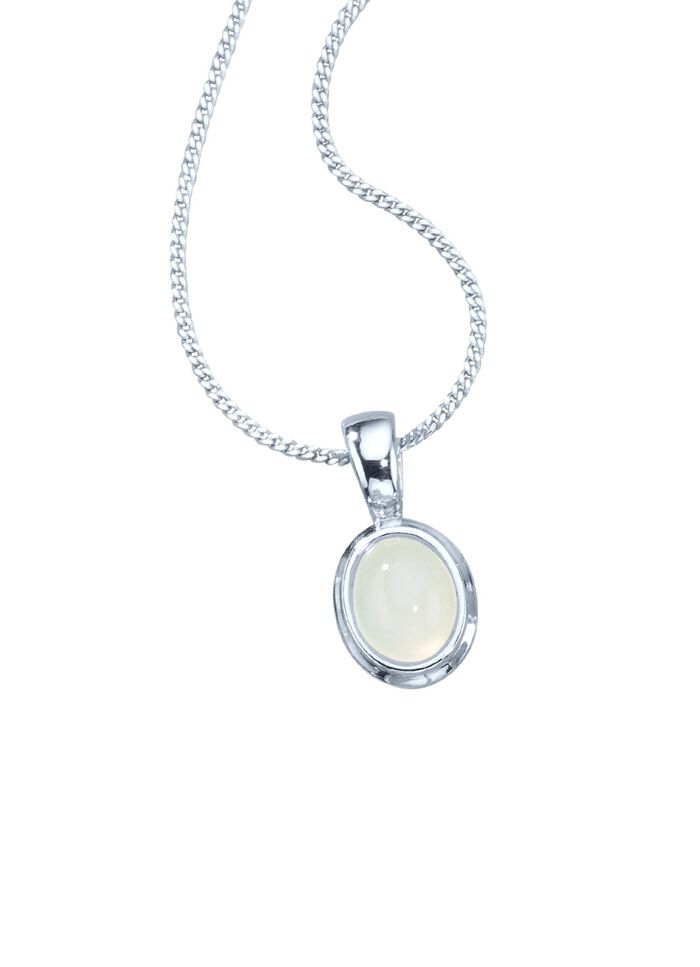 Anh&auml;nger mit Panzerkette und echtem, wei&szlig;en Mondstein 