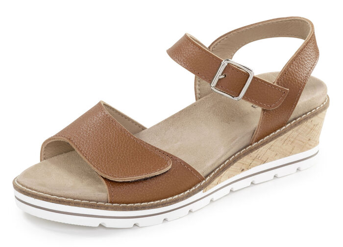 ELENA EDEN, bequeme Damen-Sandaletten, Weite H, mit herausnehmbarem Fußbett COGNAC