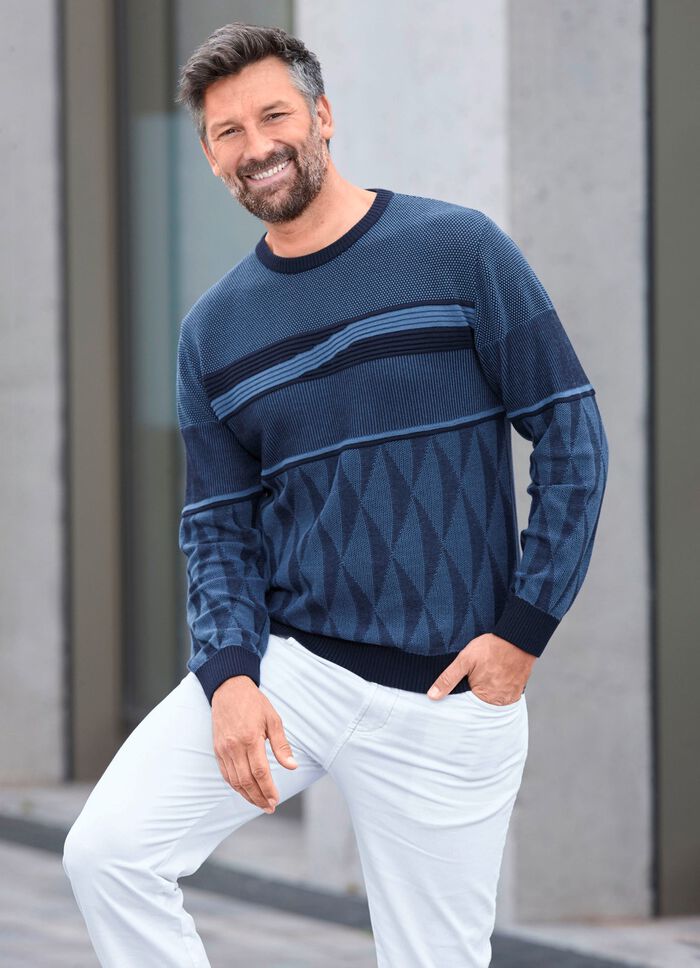 Gemusterter Rundhalspullover in 2 Farben 