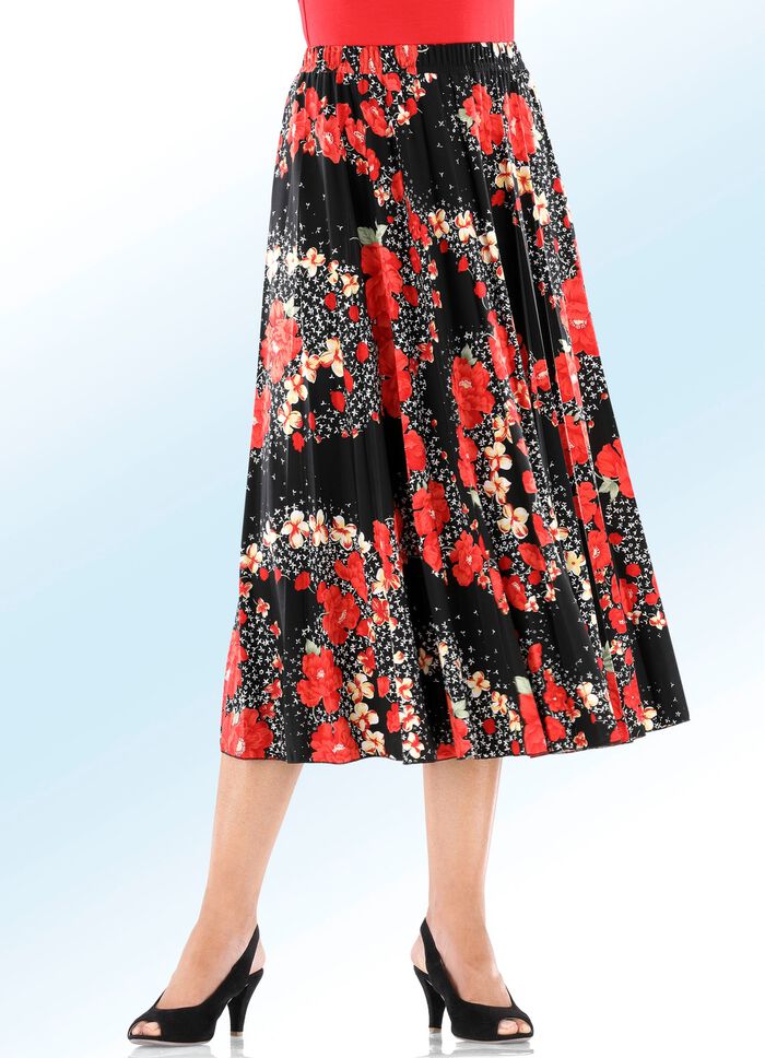 Plissee-Rock in Schlupfform SCHWARZ-ROT