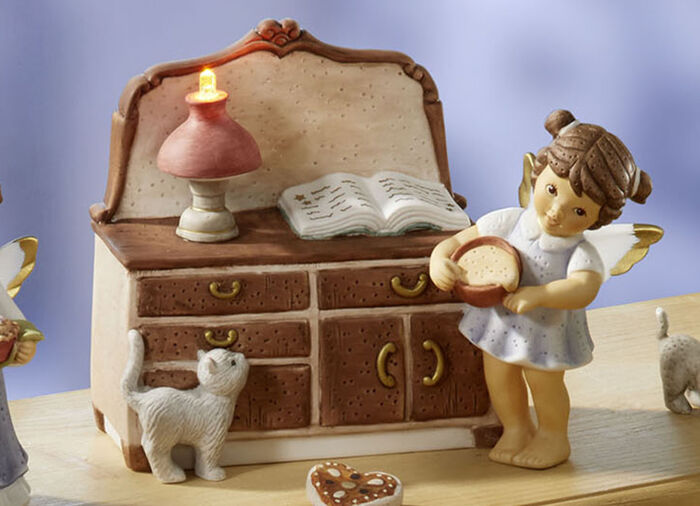 Lebkuchenb&auml;ckerei-Szene aus Porzellan BLAU-BRAUN