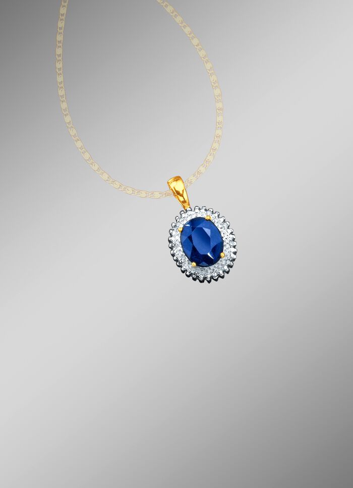 Anh&auml;nger mit echten Diamanten und echt blauem Safir 