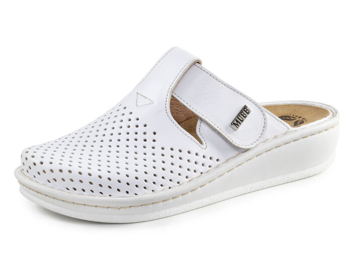 Mubb, sommerliche Damen-Clogs, Weite H, mit herausnehmbarem Fußbett WEISS