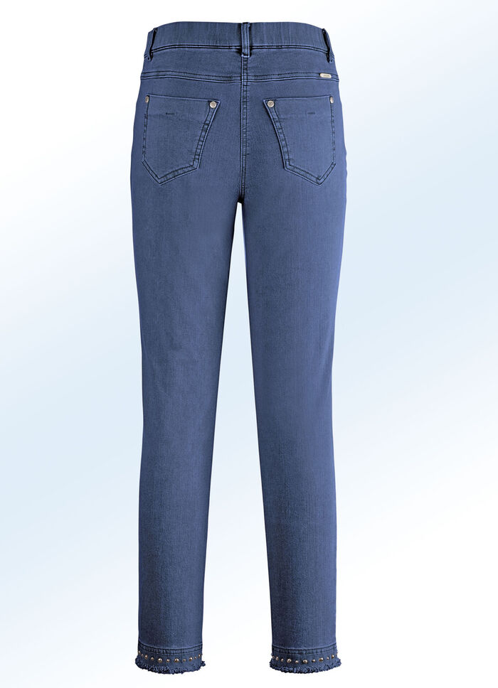 Magic-Jeans mit toller Nietenzier sowie angesagtem Fransensaum JEANSBLAU