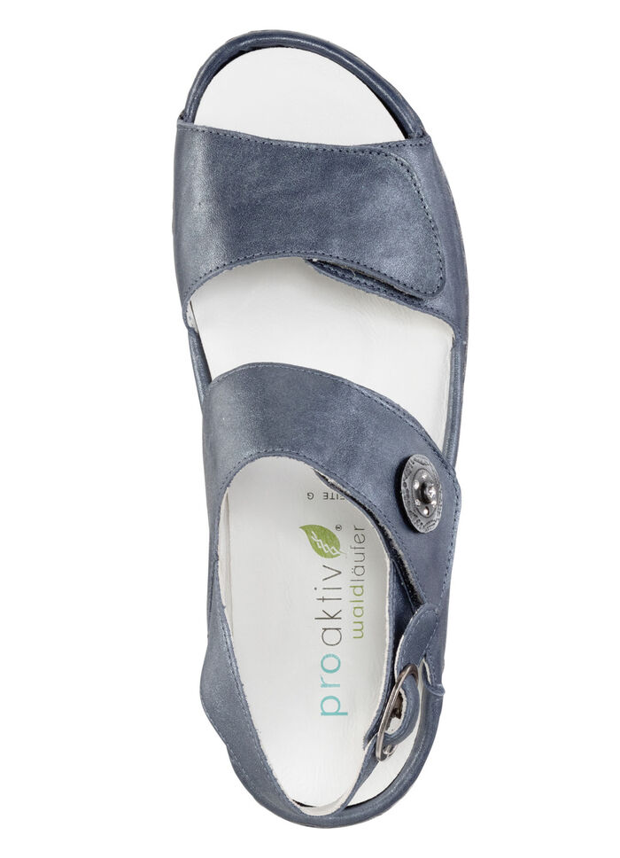 Waldläufer Sandale mit Metallschmuck mit Glitzersteinchen STAHLBLAU