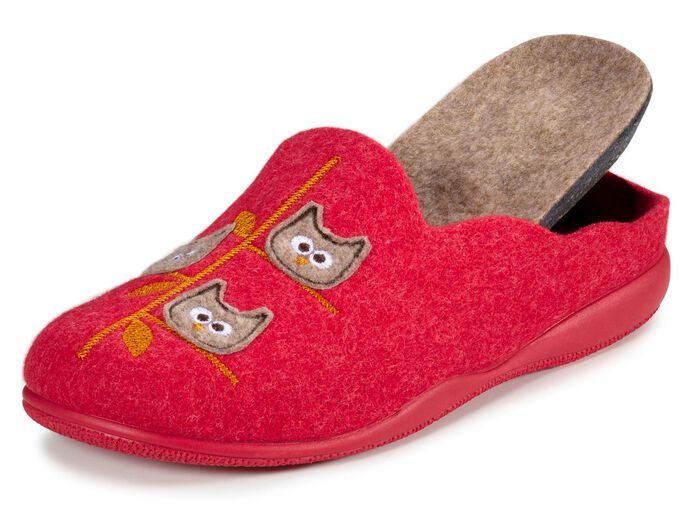 Laurina Pantoffel mit Applikation und Stickerei ROT