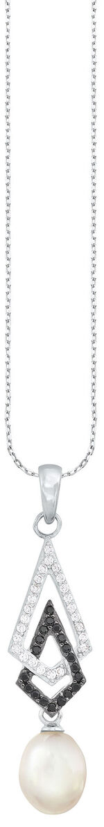 Anh&auml;nger mit Ankerkette und mit schwarzen und wei&szlig;en Zirkonia 