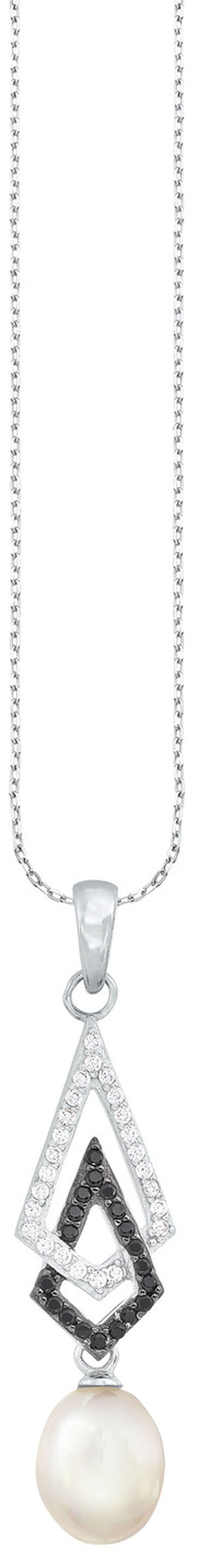 Anh&auml;nger mit Ankerkette und mit schwarzen und wei&szlig;en Zirkonia 