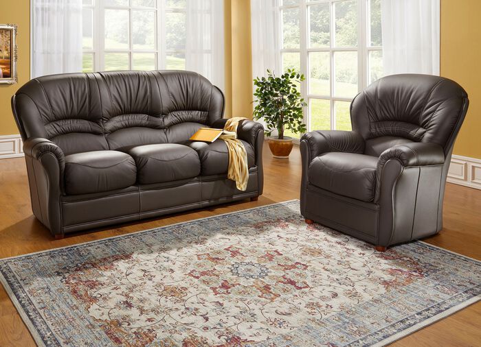 Polsterm&ouml;bel mit Bezug aus echtem Leder DUNKELBRAUN