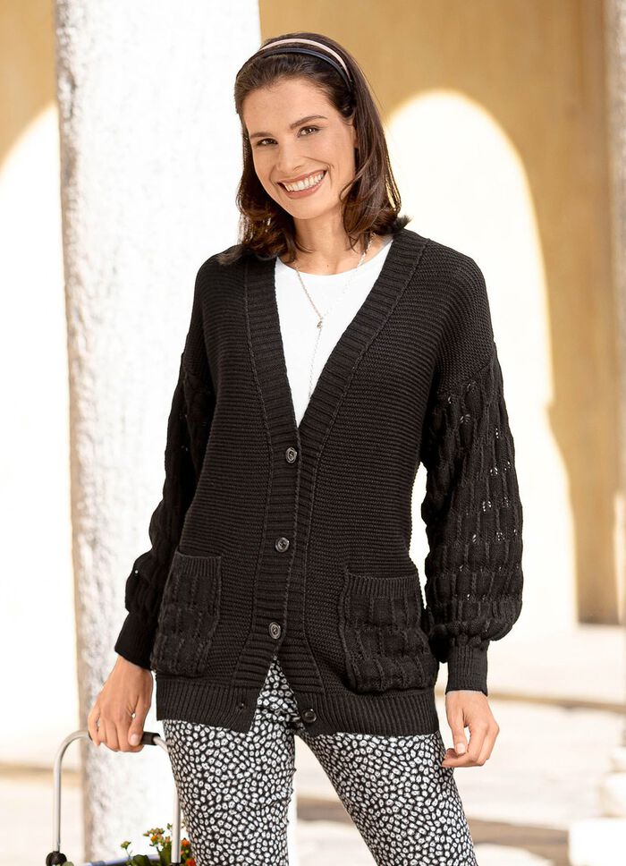 Strickjacke mit Ballon&auml;rmeln SCHWARZ