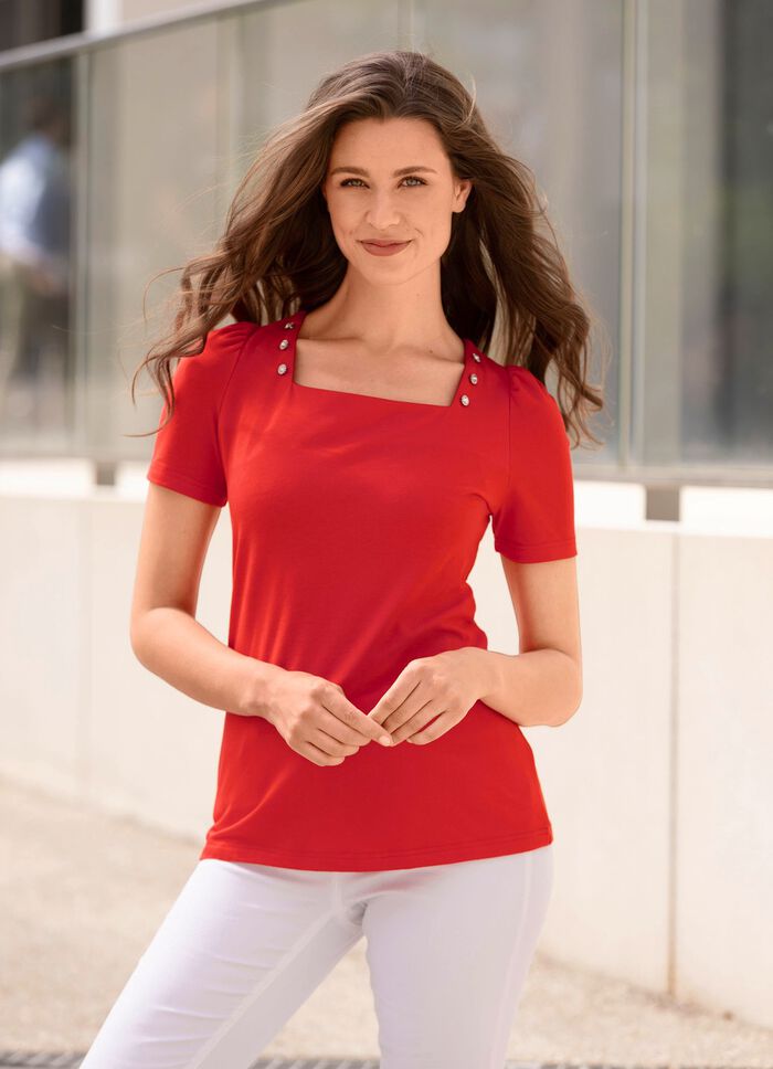 Shirt mit Schmuckkn&ouml;pfen in 2 Farben KORALLE